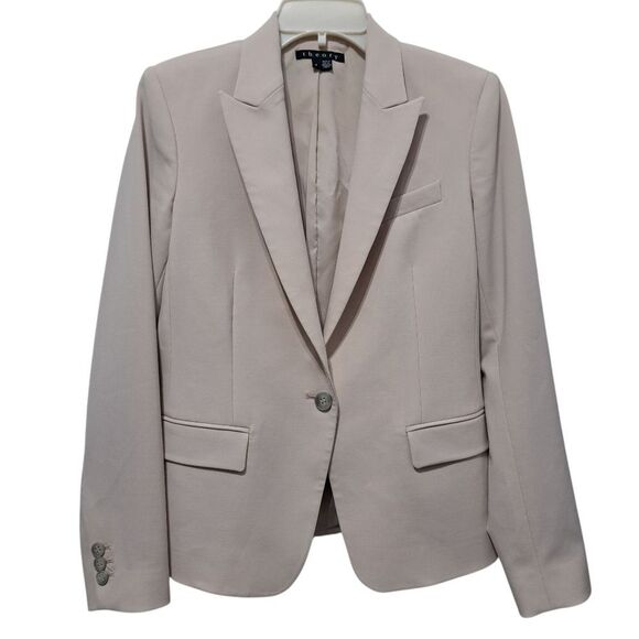 Theory Women's Virgin Wool Blend Blazer One Button Size 6 Neutral - Picture 1 of 15
